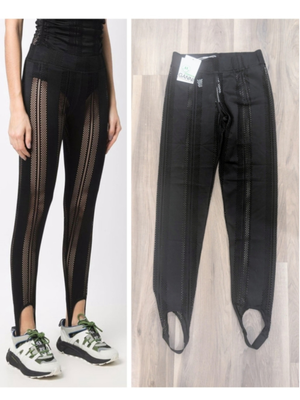 GANNI | Mesh-Panelled Stirrup Leggings In Black